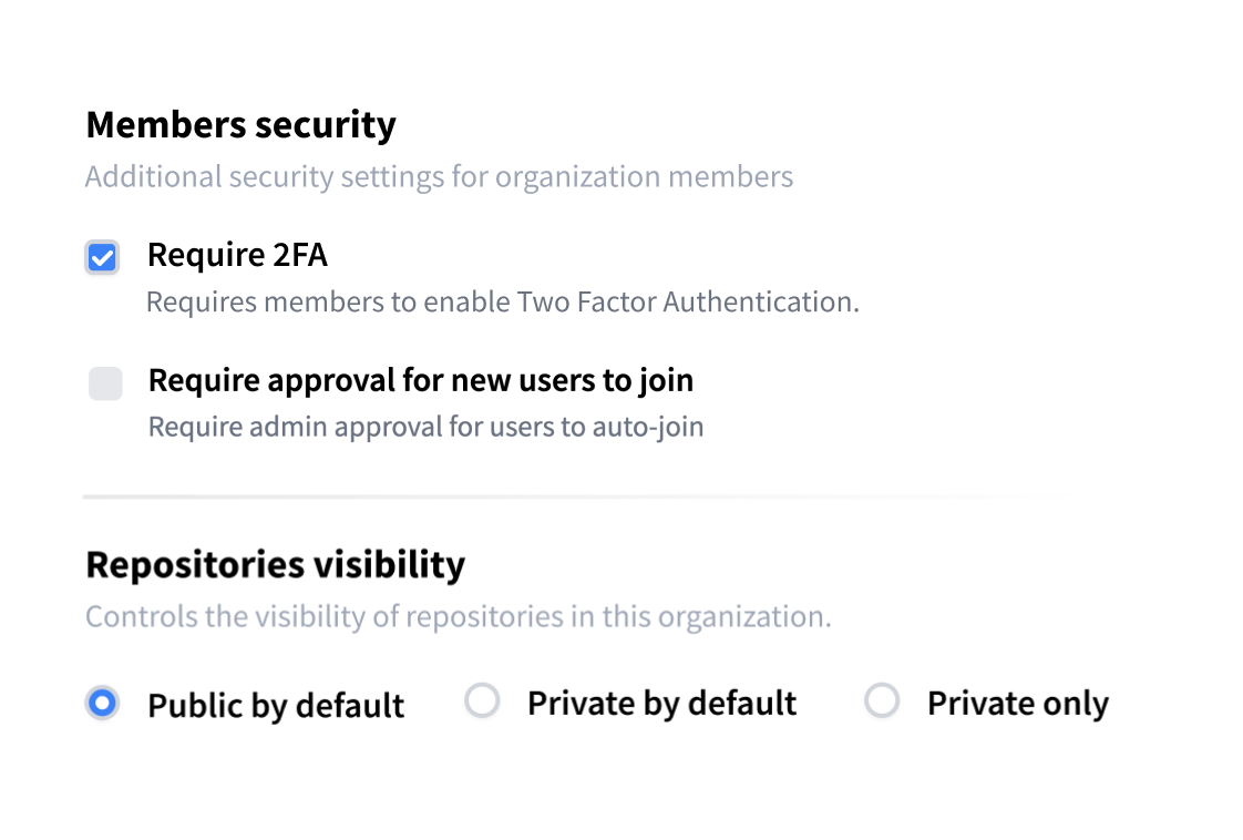 screenshot of the Organization settings page for Advanced security.